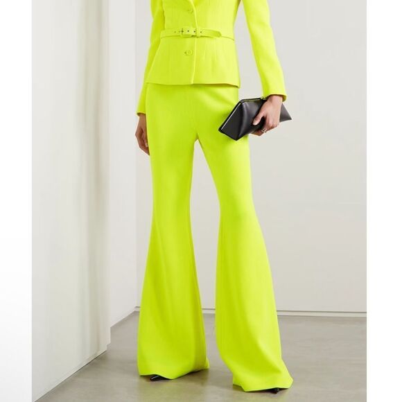 SERGIO HUDSON | NEW Neon Yellow Wool-Crepe Flare Leg Pants Women’s Size 2 - Picture 1 of 15